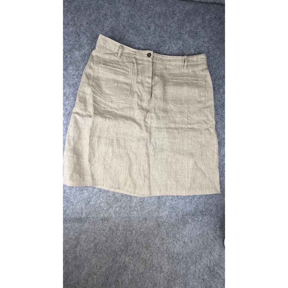 Harve Benard Linen Skirt Tan Beige Size 16 Knee Length Pockets 100% Linen